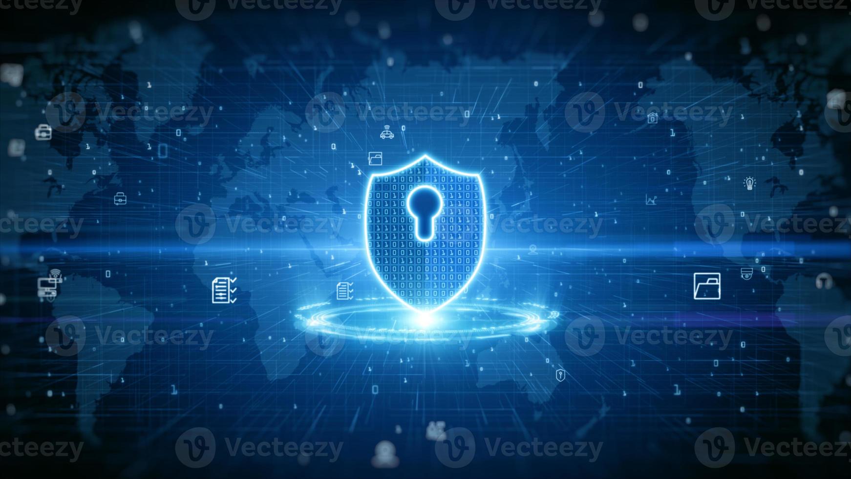 Shield Icon Of Cyber Security. Digital Data Network Protection. High Speed Connection Data Analysis. Technology Data Network Conveying. Future Technology Digital Background photo