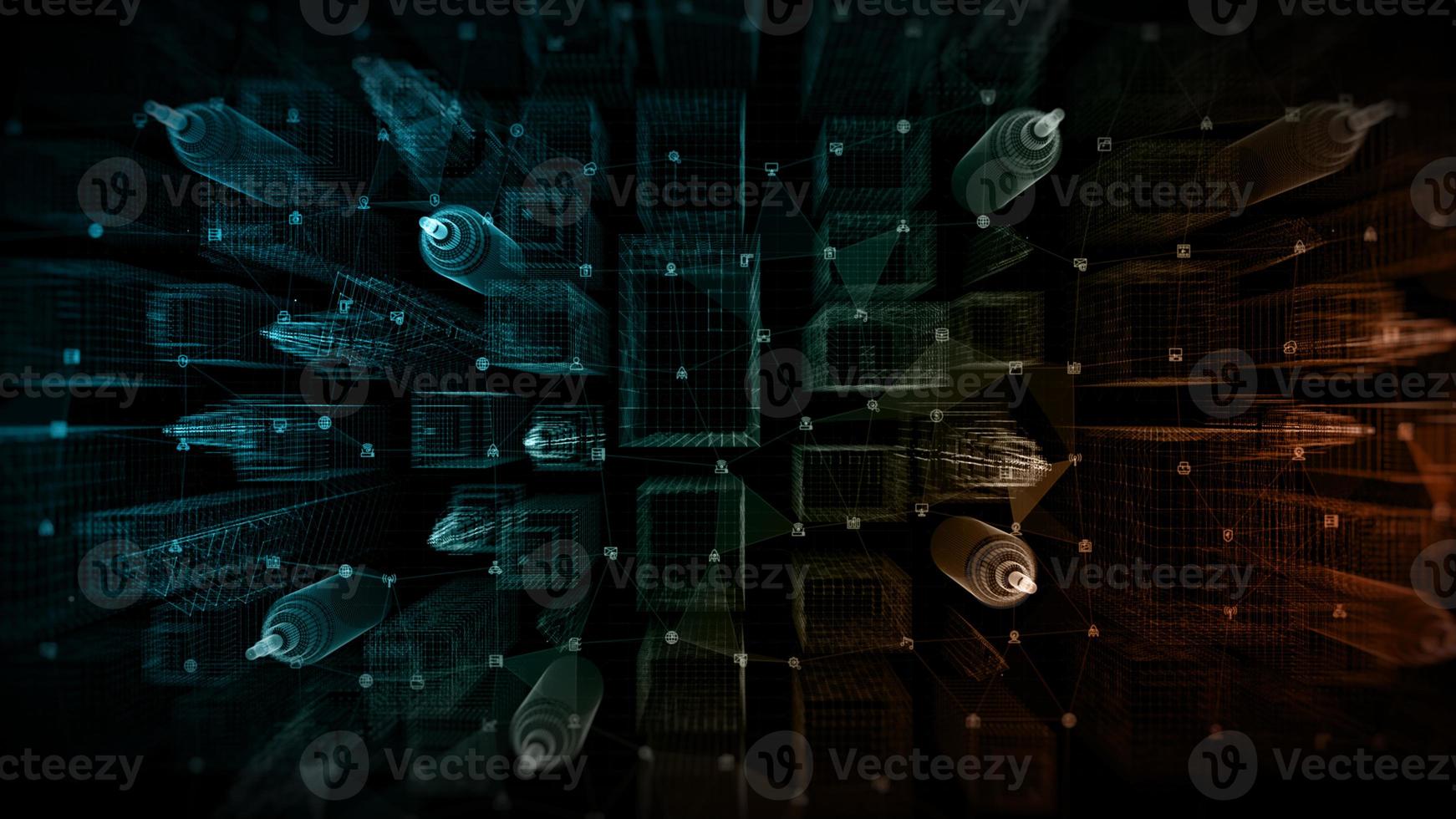 Digital City, Digital cyberspace with particles and Digital data network connections, 5g high-speed connection data analysis process background concept. photo