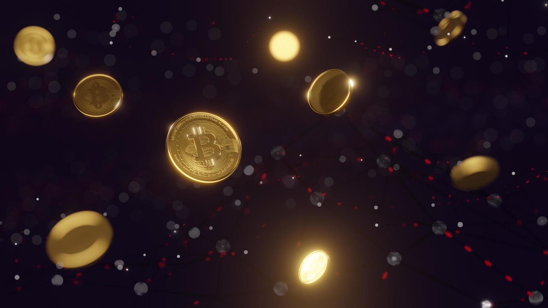 3d renderizado, moneda digital de monedas de oro, bitcoin, btc, fondo de monedas de criptomoneda, mercado de valores con espacio de copia foto