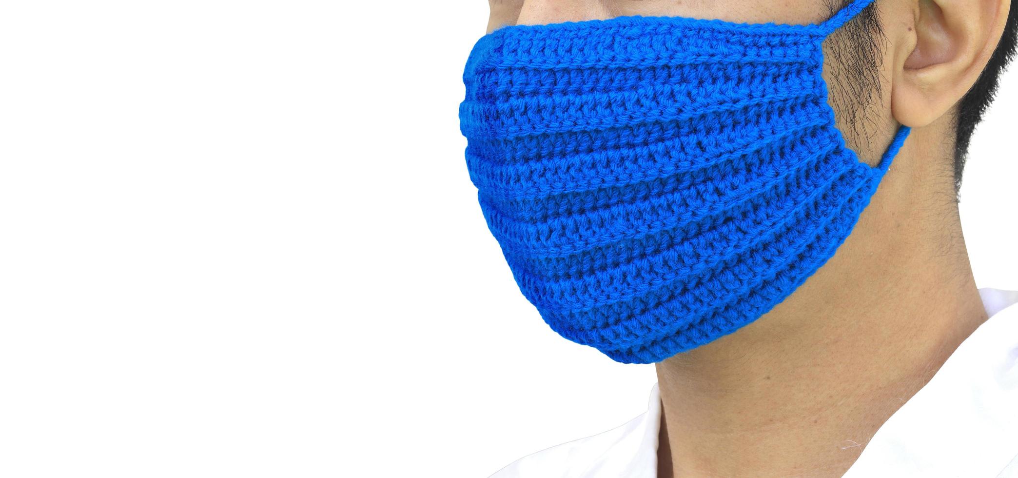 Asian people wear masks , Handmade mask Made from yarn protection Corona virus,  Handmade cloth mask. Self-protection for avoid virus infection, With clipping path, With clipping path photo