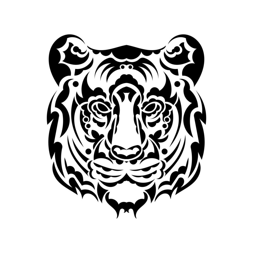 The tiger's face is made up of patterns. Lion tattoo isolated on white background. Vector illustration.