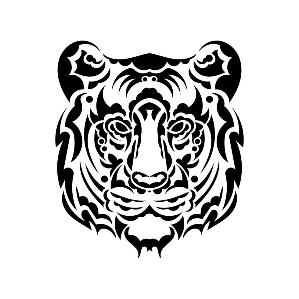 The tiger's face is made up of patterns. Lion tattoo isolated on white background. Vector illustration.