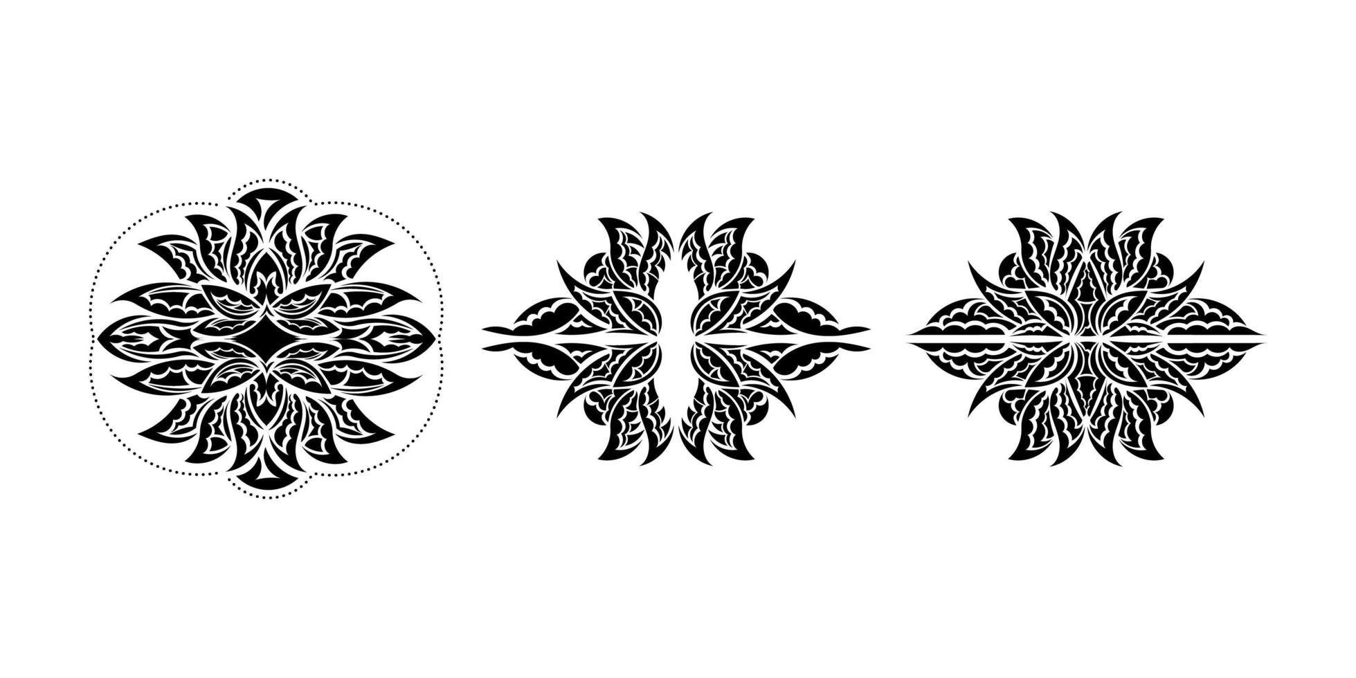 Set of lotus pattern in Simple style. Yoga symbol. Black and white print. Isolated. Vector