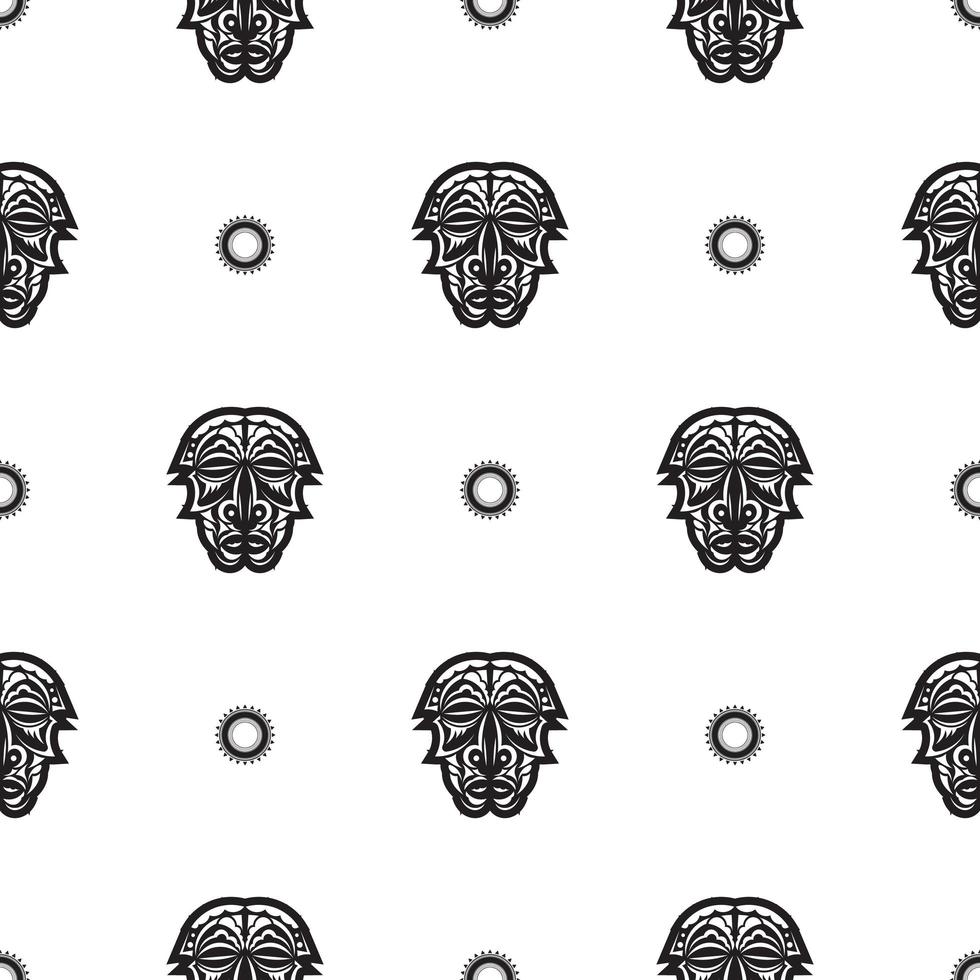 Seamless pattern with tiki face, mask or totem. Patterns in the style of Polynesia. Good for prints, textiles and backgrounds. Isolated. Vector illustration.