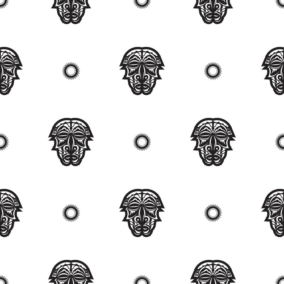 Seamless pattern with tiki face, mask or totem. Patterns in the style of Polynesia. Good for prints, textiles and backgrounds. Isolated. Vector illustration.