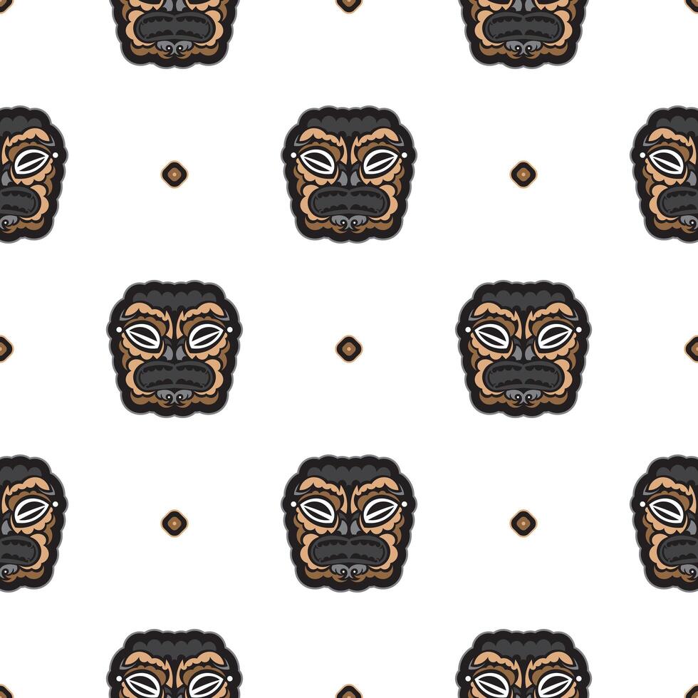 patrón impecable con la cara de los miembros de la tribu polinesia. bueno para impresiones, fondos, postales, papel de envolver y textiles. vector