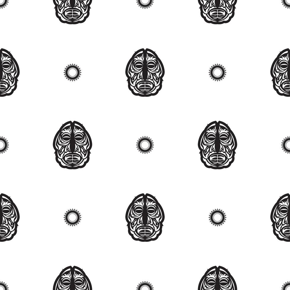 Seamless pattern with tiki face, mask or totem. Patterns in the style of Polynesia. Good for prints, textiles and backgrounds. Isolated. Vector