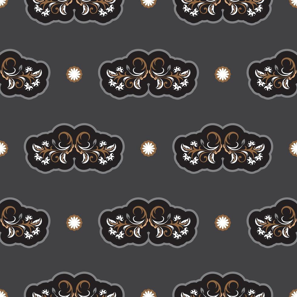 Seamless presentable pattern with flowers and monograms in simple style. Good for garments, textiles, backgrounds and prints. Vector illustration.