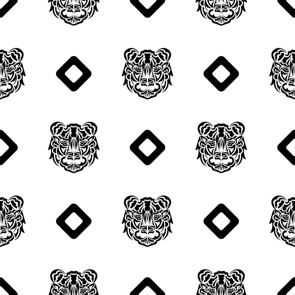 cara de tigre de patrones sin fisuras en estilo samoano. cara de tigre boho. bueno para fondos, estampados, prendas de vestir y textiles. ilustración vectorial vector