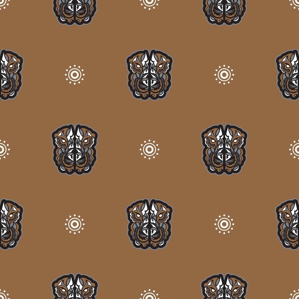 Seamless pattern with tiger head in simple boho style. Good covers, fabrics and printing. illustration. vector