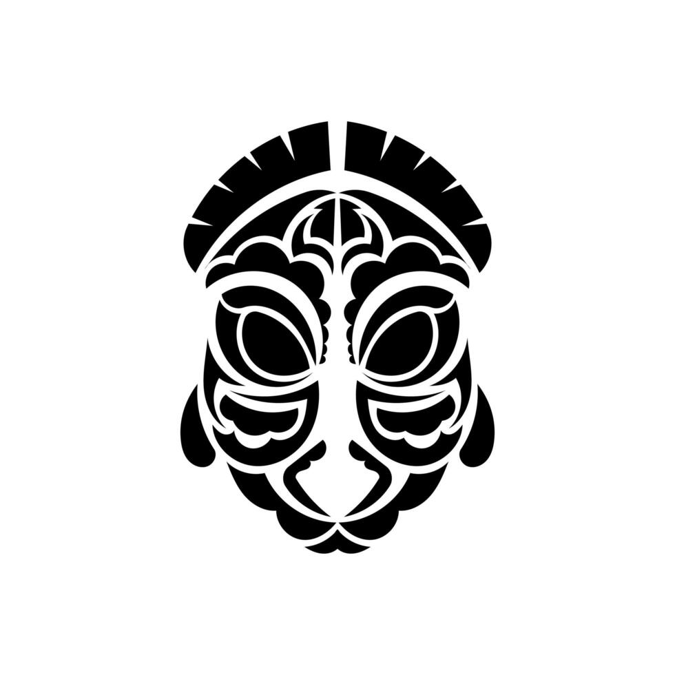 Tiki face, mask or totem. Patterns in the style of Polynesia. Good for tattoos, t-shirts, and prints. Isolated. Vector