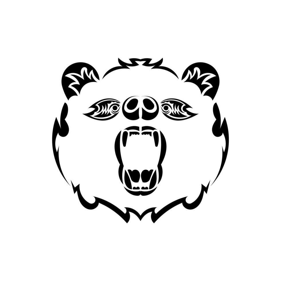 Roaring Bear isolated on white background. Furious bear head. Bear silhouette. Tattoo art style. vector