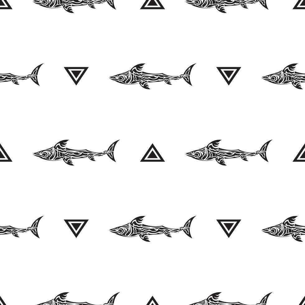 Seamless black and white pattern with sharks. Good for covers, fabrics, postcards and printing. Vector illustration.