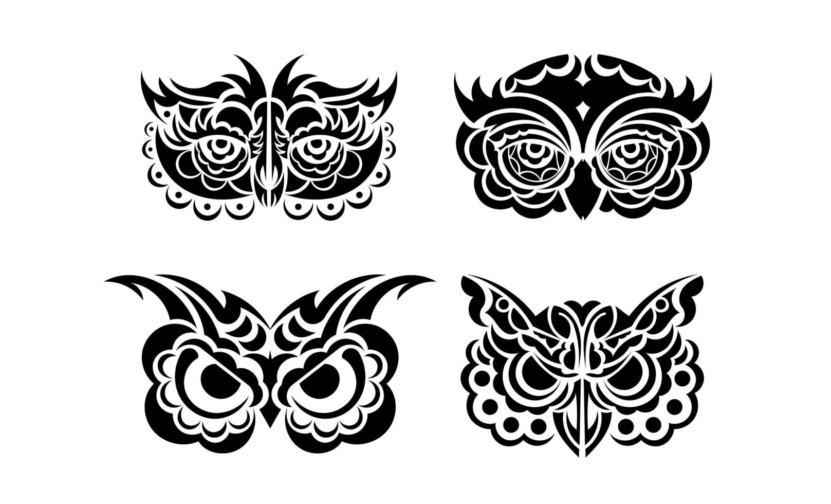 Conjunto de tatuaje de cara de búho aislado sobre fondo blanco. ilustración vectorial vector