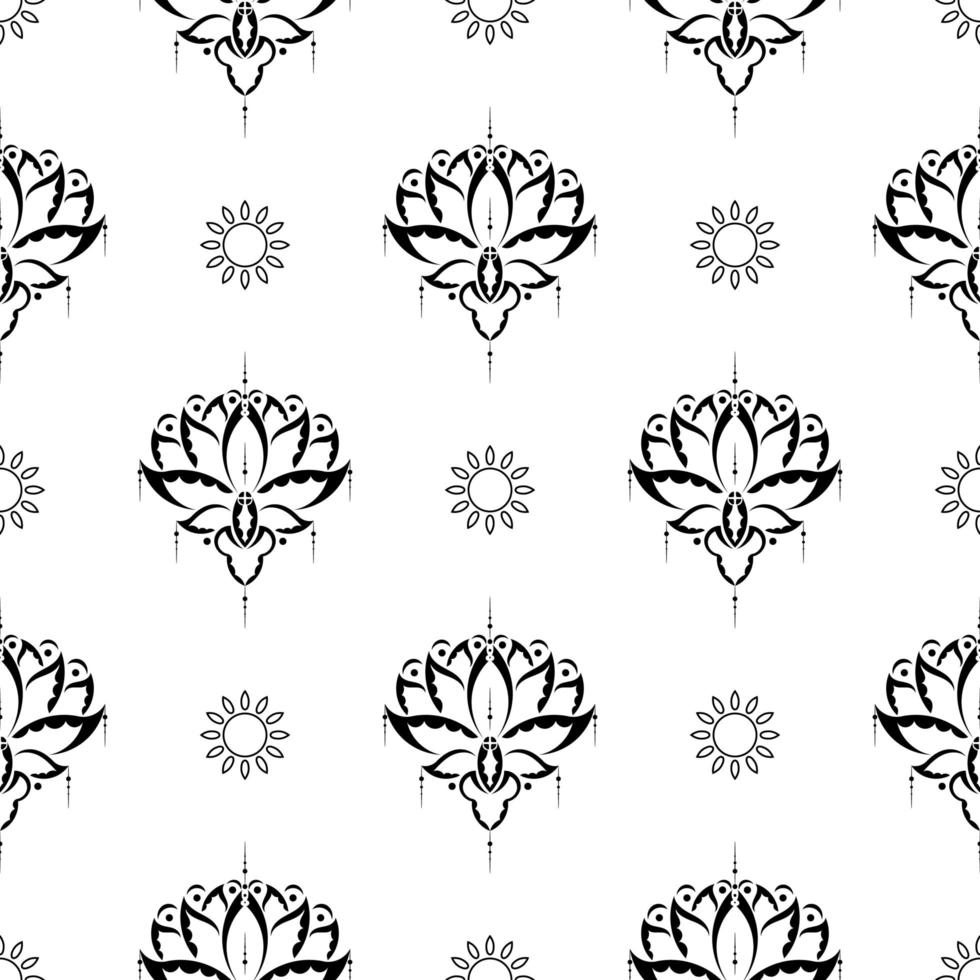 Lotus seamless pattern. Black and white. Good for backgrounds, prints, apparel and textiles. Vector illustration.