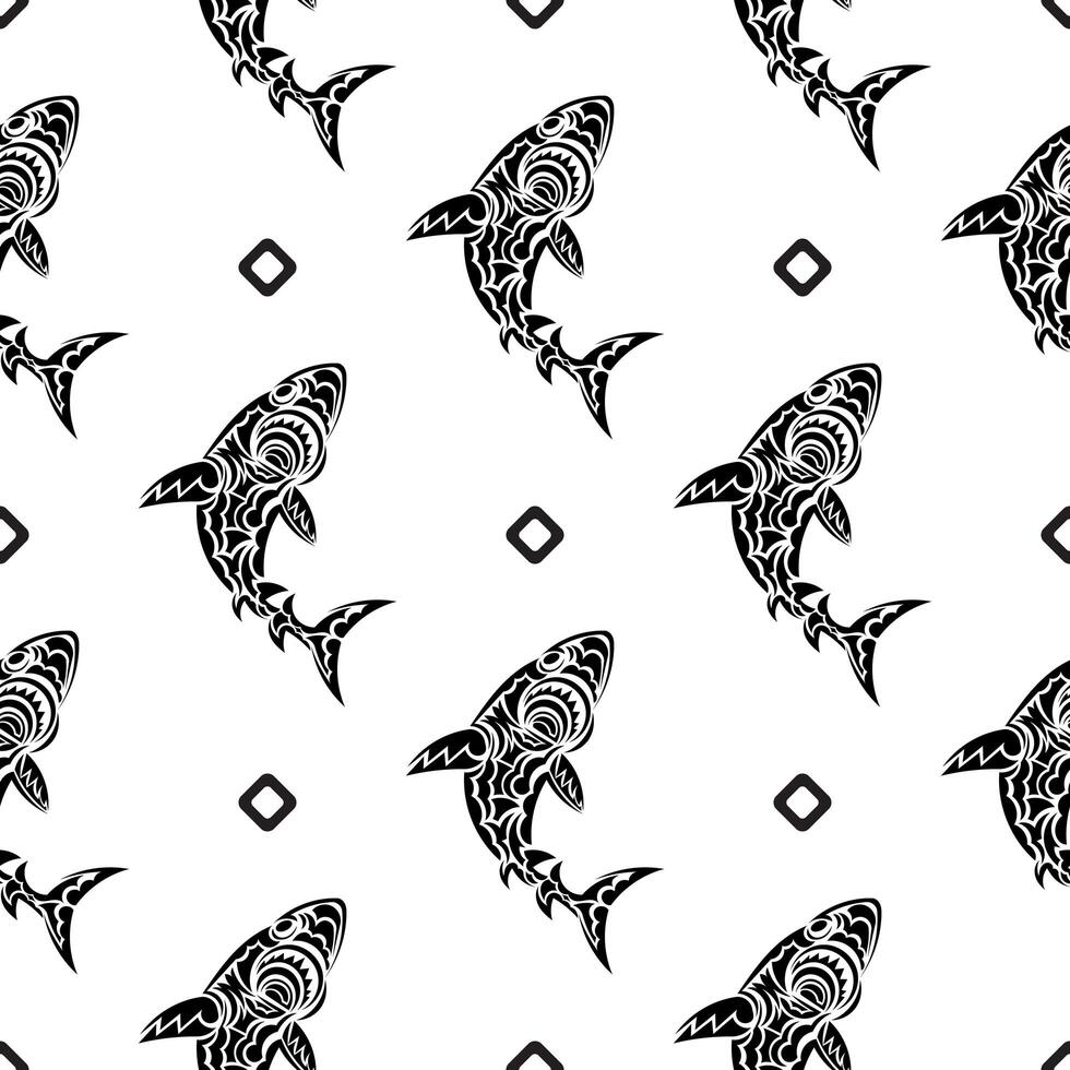 Seamless black and white pattern with sharks. Good for mural wallpaper, fabric, postcards and printing. Vector