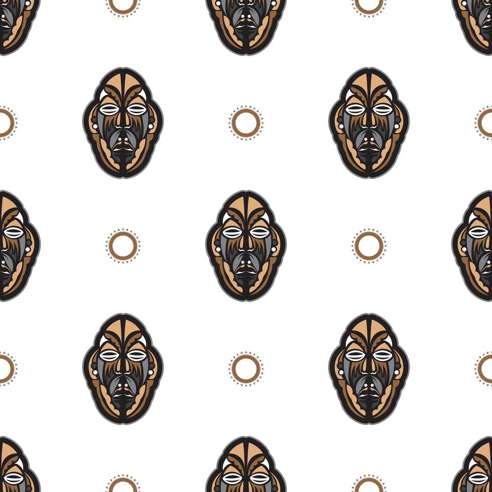 Seamless pattern with tiki mask in Maori style. Good for t-shirt prints, cups, phone cases. Isolated. Vector