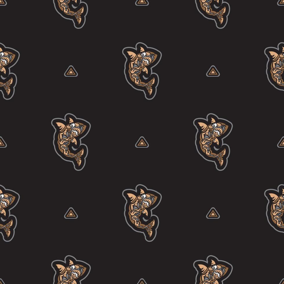 Seamless dark pattern with sharks. Good for menus, postcards, books, murals and fabrics. Vector