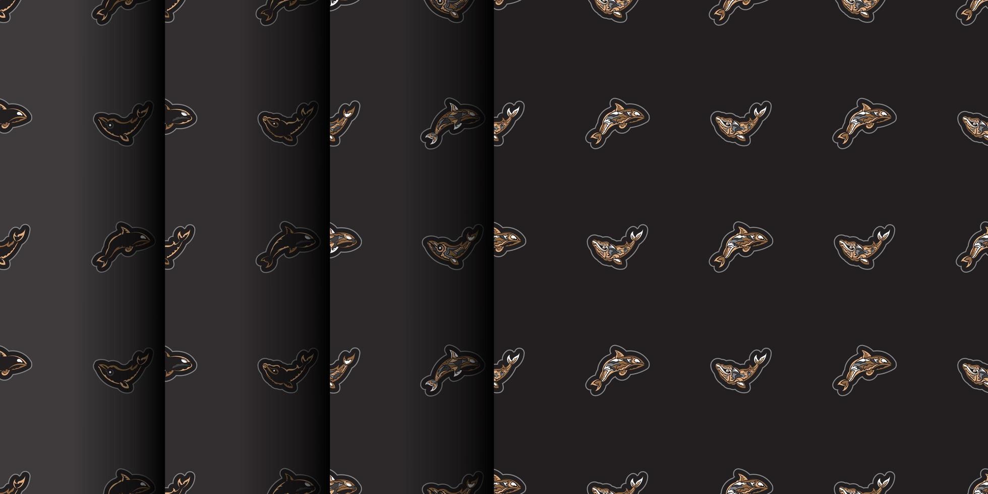 conjunto de patrones oscuros sin costuras con ballenas en estilo simple. Bueno para ropa y textiles. vector