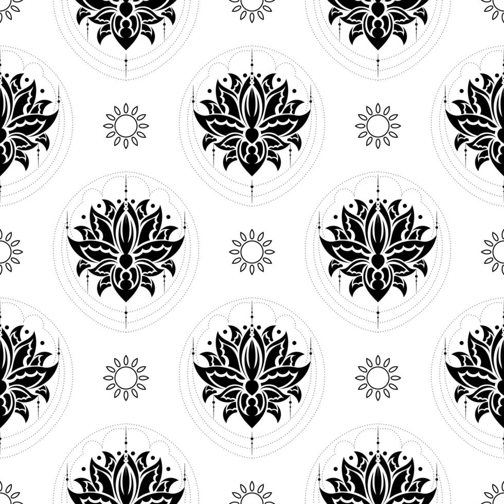 Lotus seamless pattern. Black and white. Good for murals, books, fabrics, postcards and printing. illustration. vector