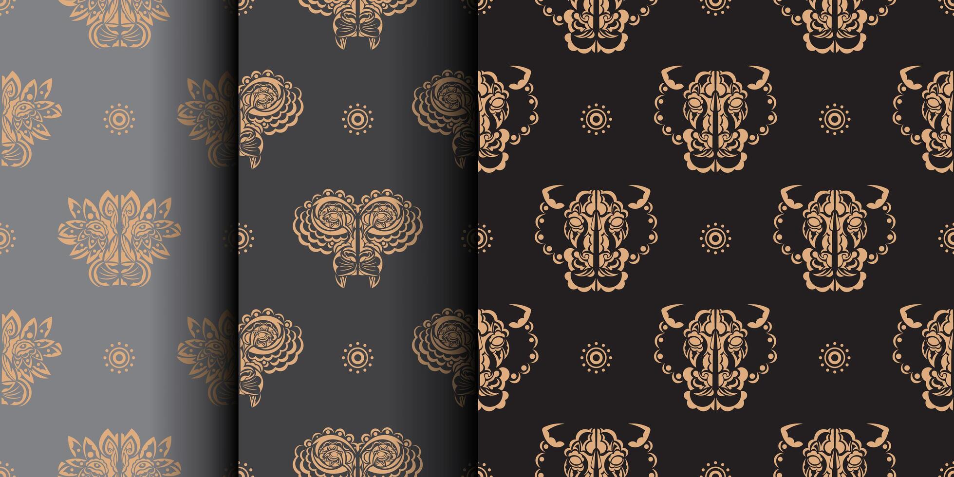 Three different patterns with gold and black designs vector