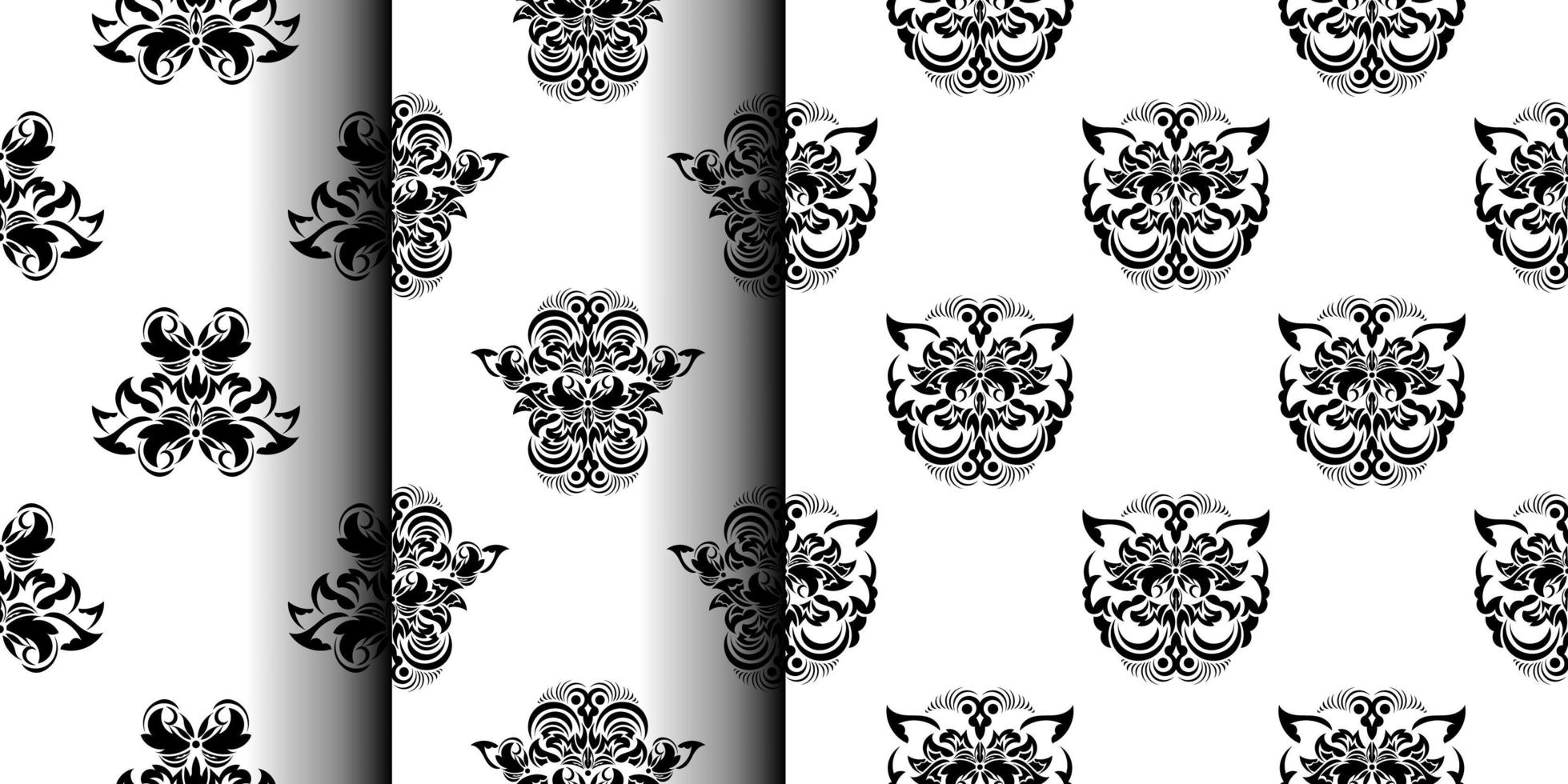 conjunto de patrones en blanco y negro sin fisuras con flores y monogramas en un estilo sencillo. bueno para fondos e impresiones. ilustración vectorial vector