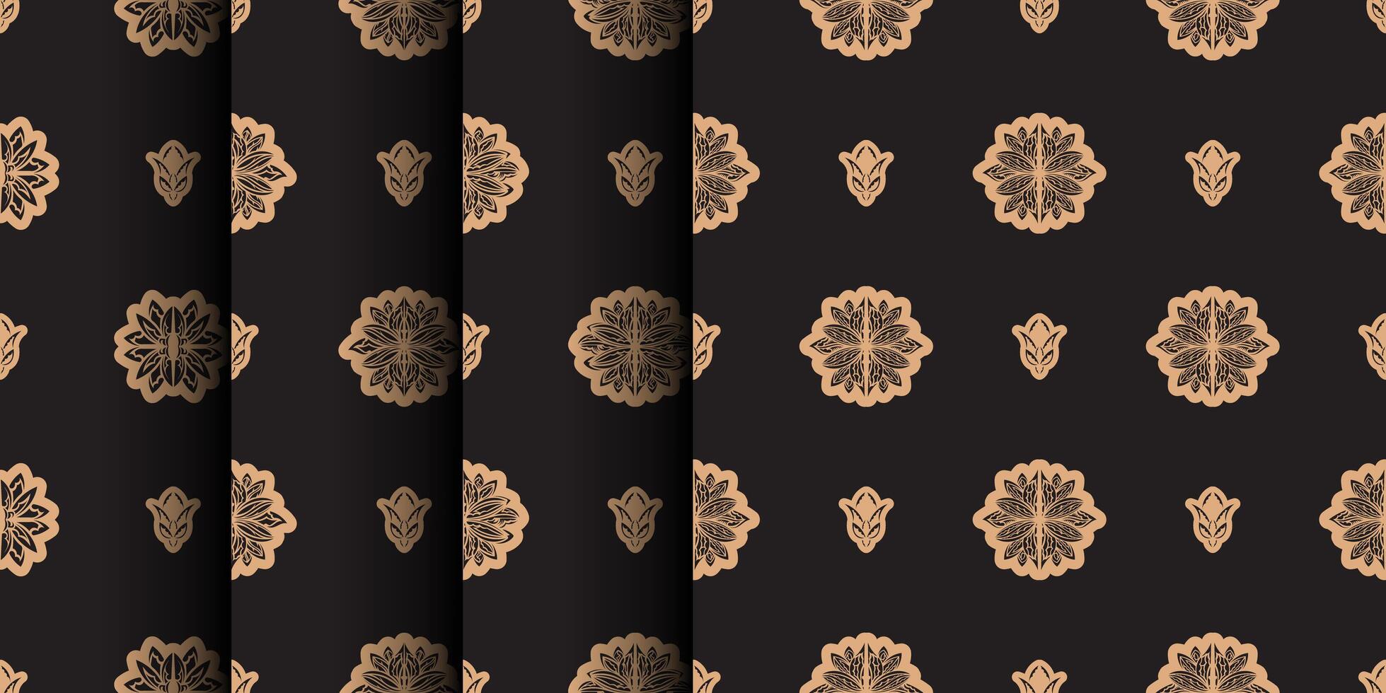 Set of Dark solid color Seamless pattern with lotuses in Simple style. Good for clothing and textiles. Vector illustration.