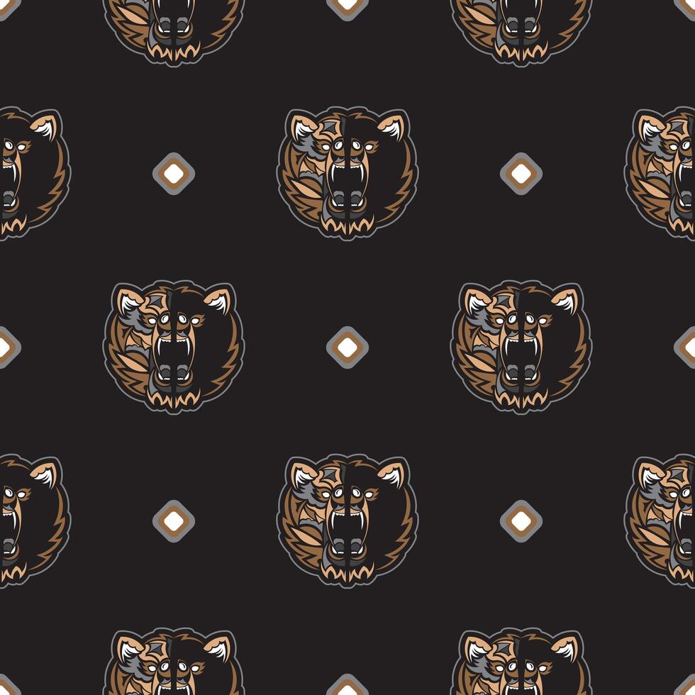 Seamless pattern with BEAR FACE in Simple style. Good for backgrounds and prints. Vector