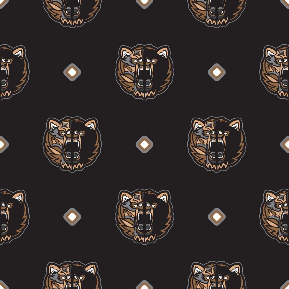 Seamless pattern with BEAR FACE in Simple style. Good for backgrounds and prints. Vector