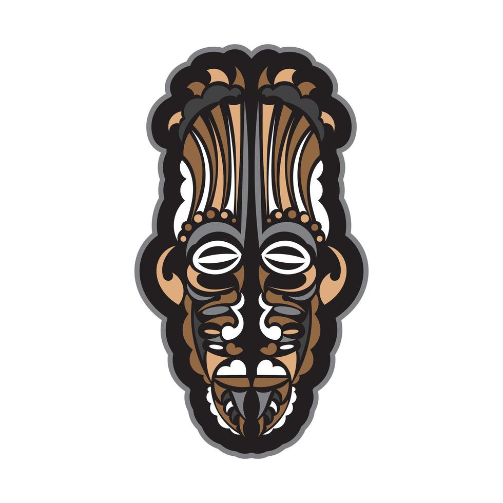Tiki mask in Maori style. Good for t-shirt prints, cups, phone cases and tattoos. Isolated. Vector
