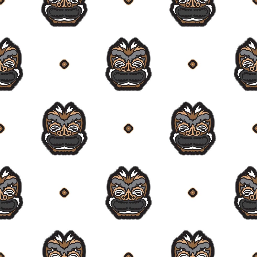 Seamless pattern with the face of the Polynesian tribesmen. Good for prints, backgrounds, cards, and textiles. illustration. vector
