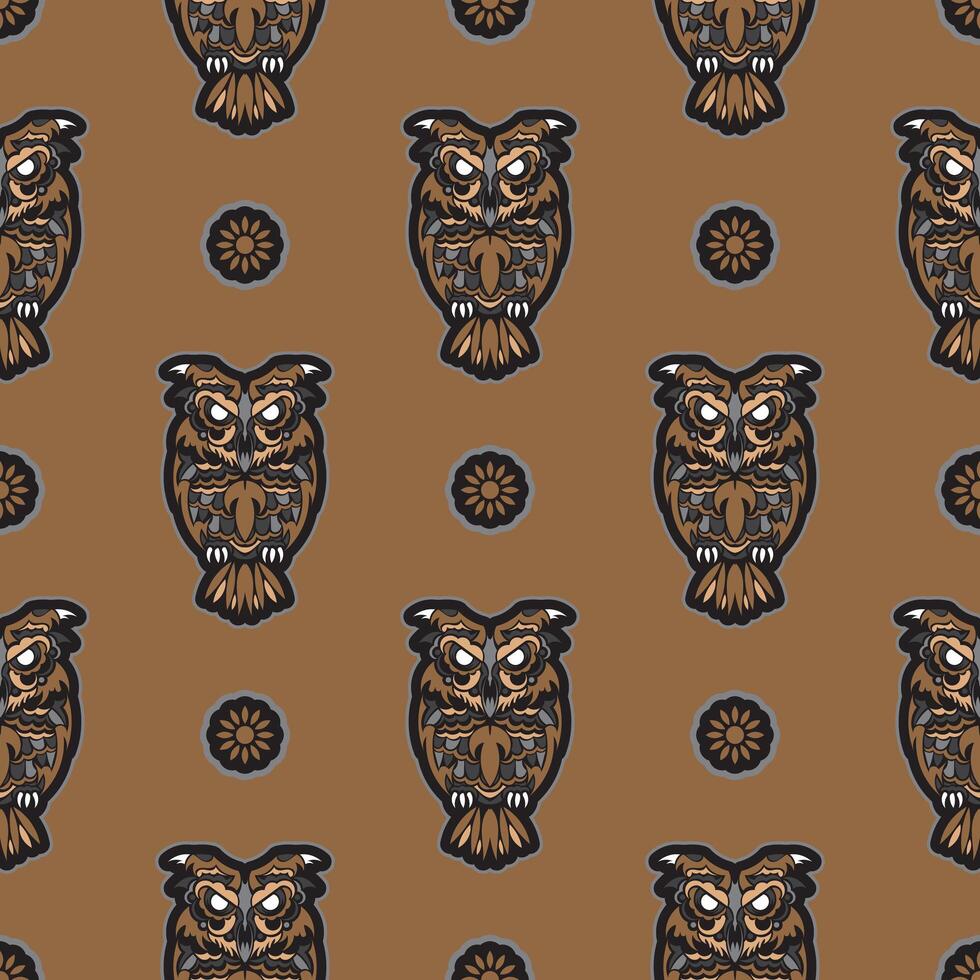 Owls seamless pattern in boho style. Good for backgrounds, prints, apparel and textiles. vector