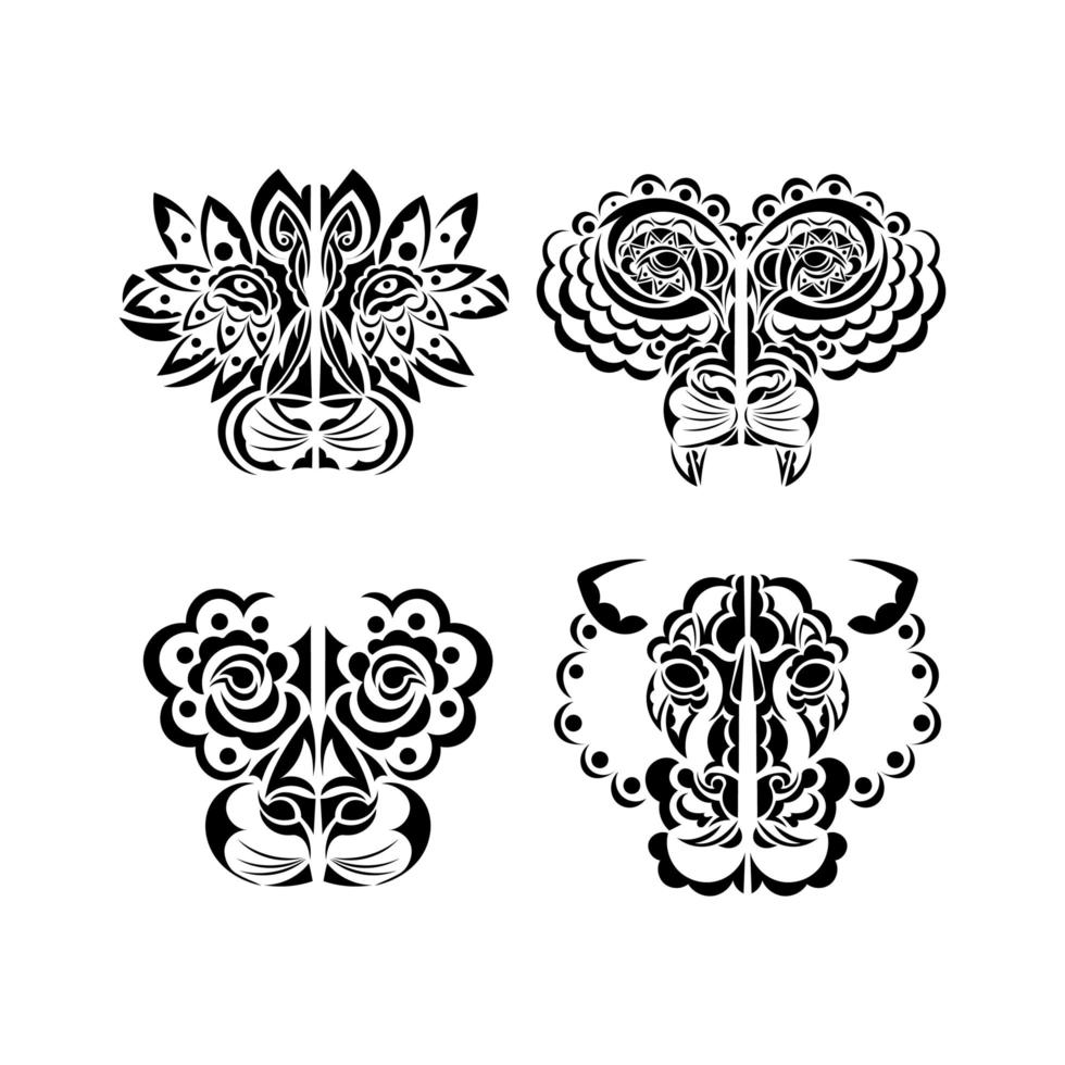 Lion tattoo set. Lion's face in boho style. Exclusive style. Vector