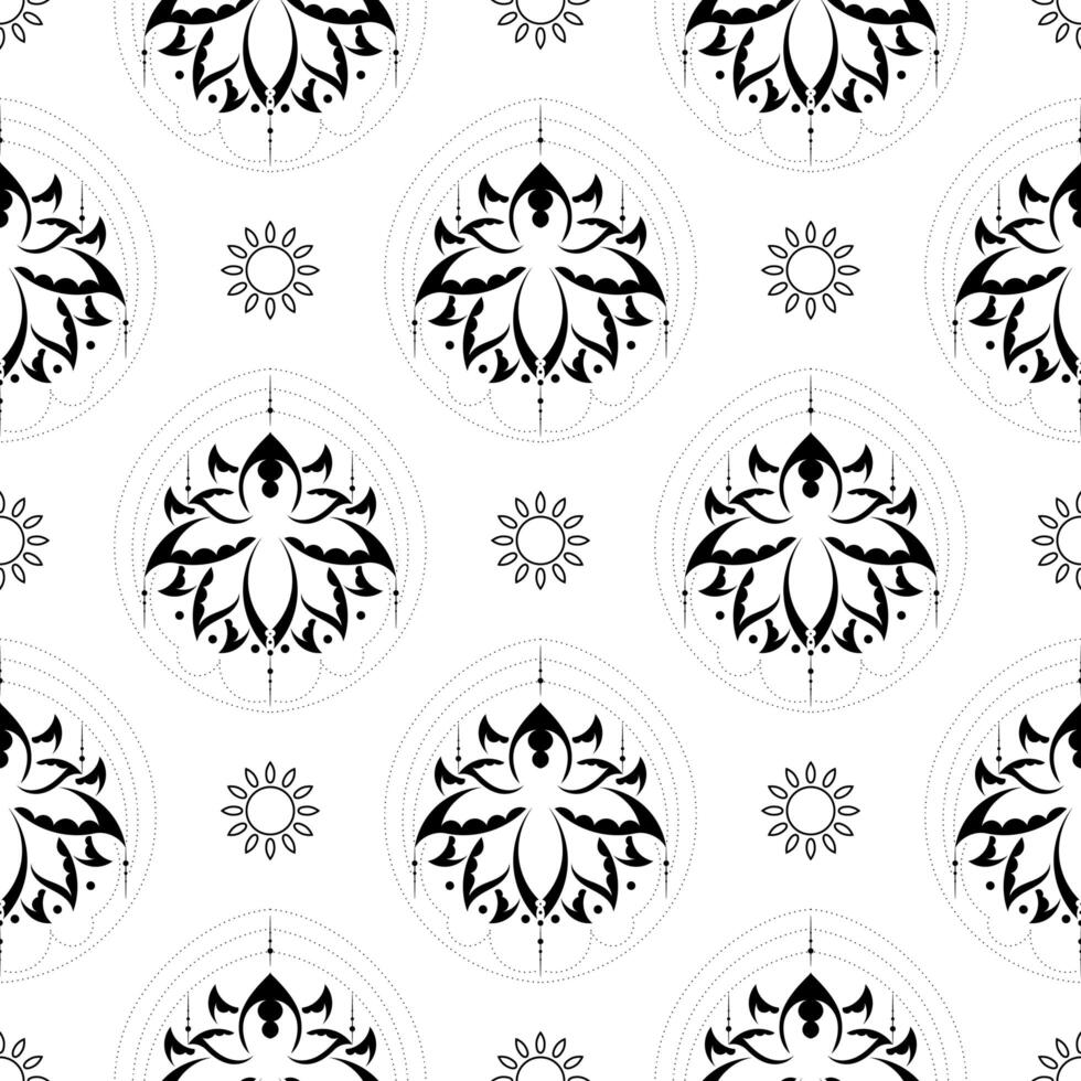Lotus seamless pattern. Black and white. Good for menus, postcards, books, murals and fabrics. vector