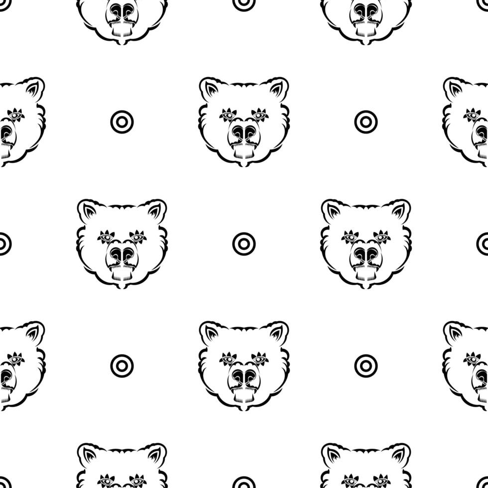 Black-white seamless pattern with bear face. Good for garments, textiles, backgrounds and prints. illustration. vector