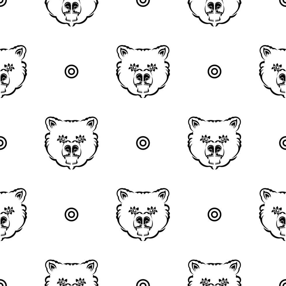 patrón sin costuras en blanco y negro con cara de oso. bueno para prendas, textiles, fondos y estampados. ilustración vectorial vector