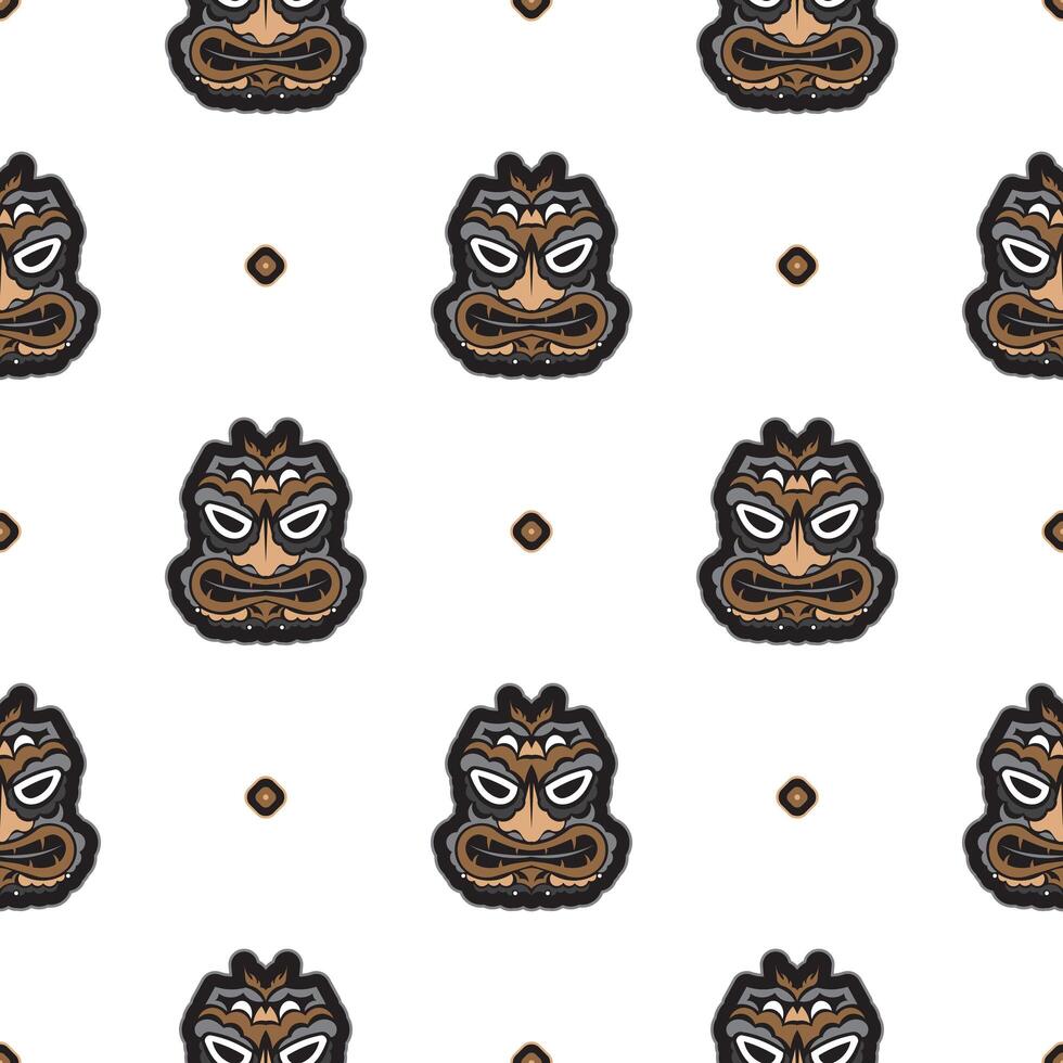 Seamless pattern with the face of the Polynesian tribesmen. Good for prints, backgrounds, postcards, wrapping paper, and textiles. illustration. vector