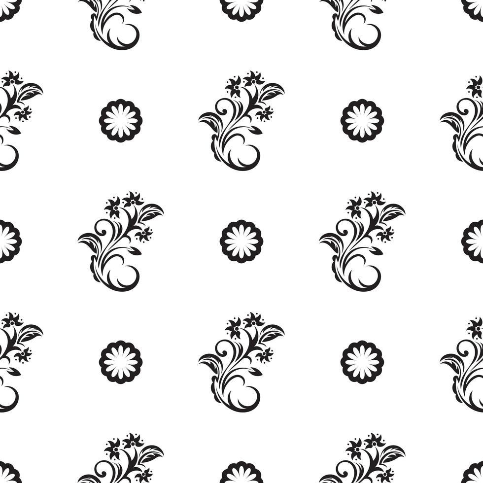 patrón blanco y negro sin costuras con flores y monogramas en estilo simple. bueno para fondos e impresiones. ilustración vectorial vector