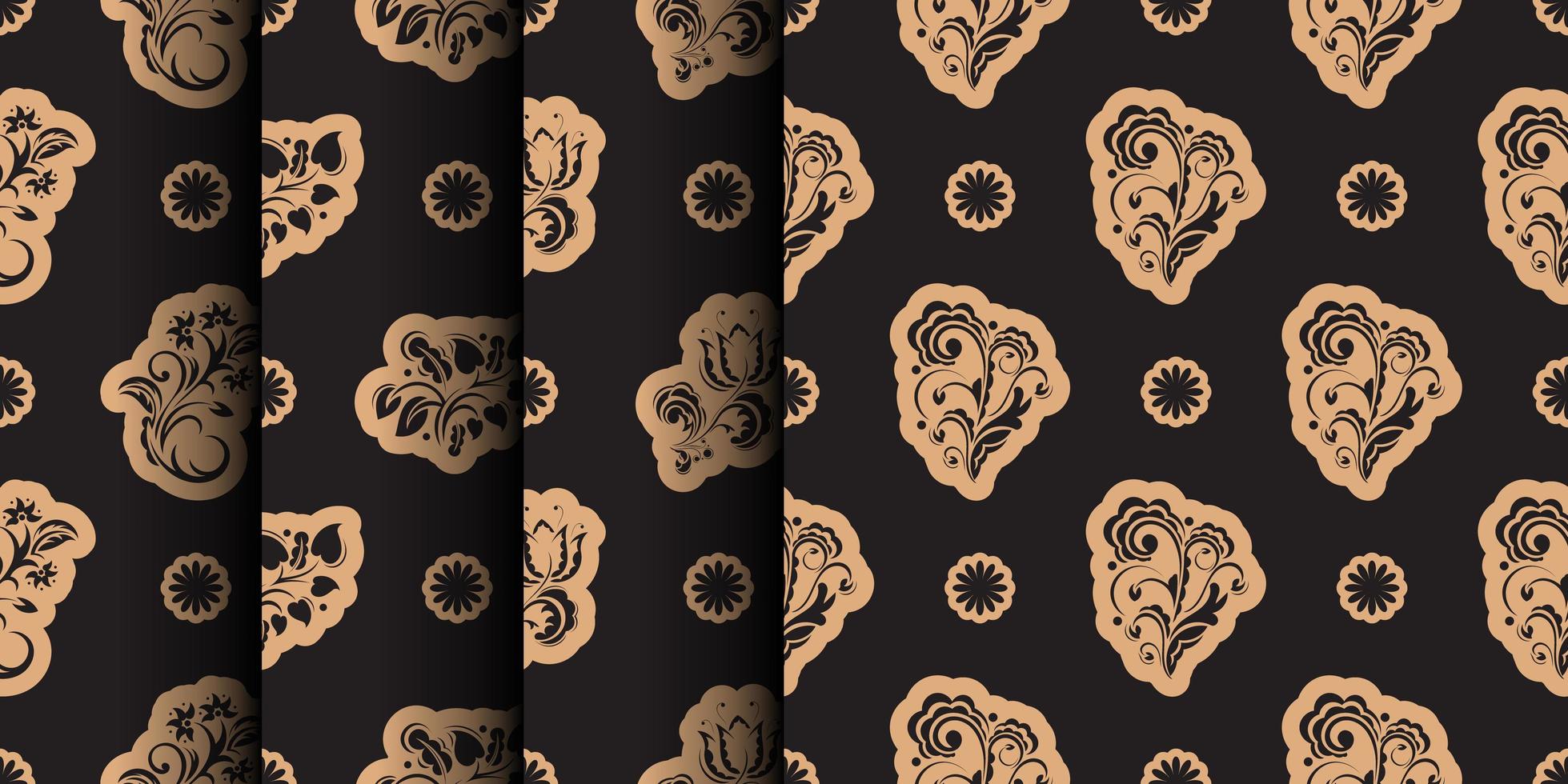 Set of Seamless luxury pattern with flowers and monograms in Simple style. Good for clothing and textiles. Vector