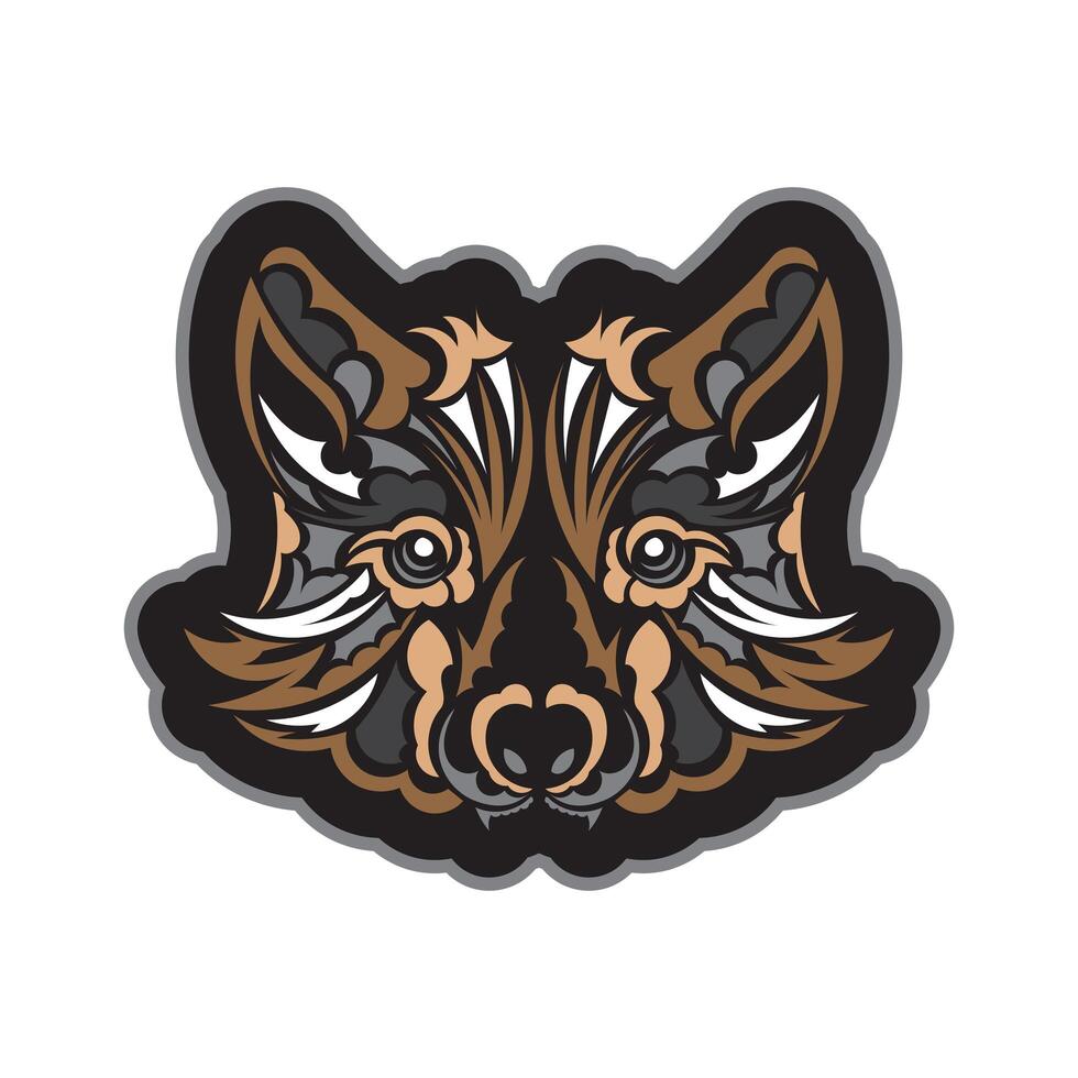 Boho style pattern with wolf face. Good covers, fabrics, postcards and printing. Vector illustration.