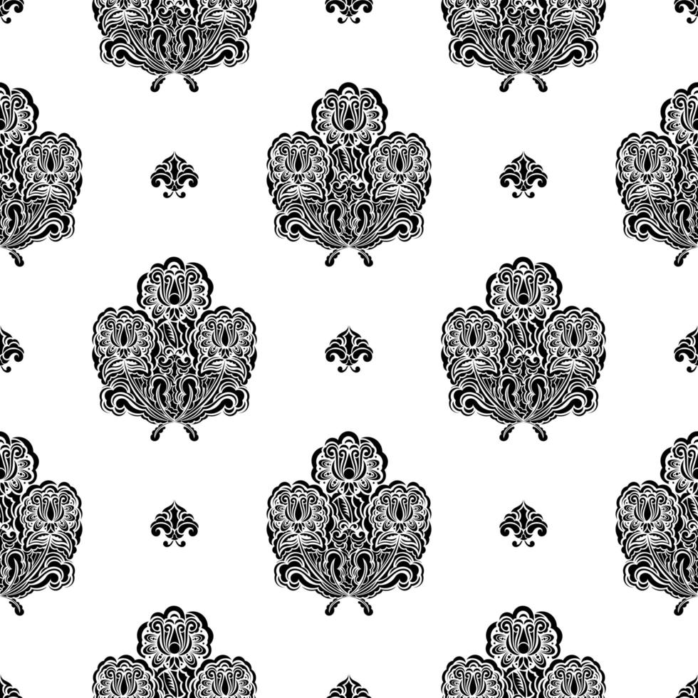Seamless black and white pattern with monograms in the Baroque style. Good for clothing and textiles. Vector illustration.