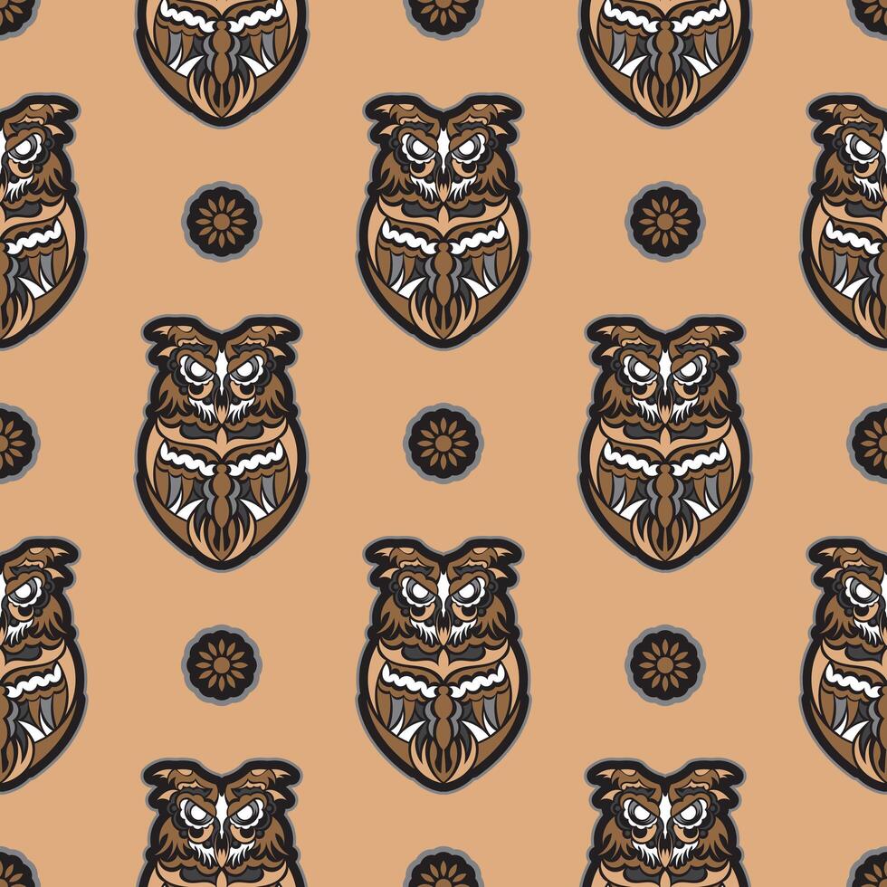 Owls seamless pattern in boho style. Good for clothing and textiles. Vector