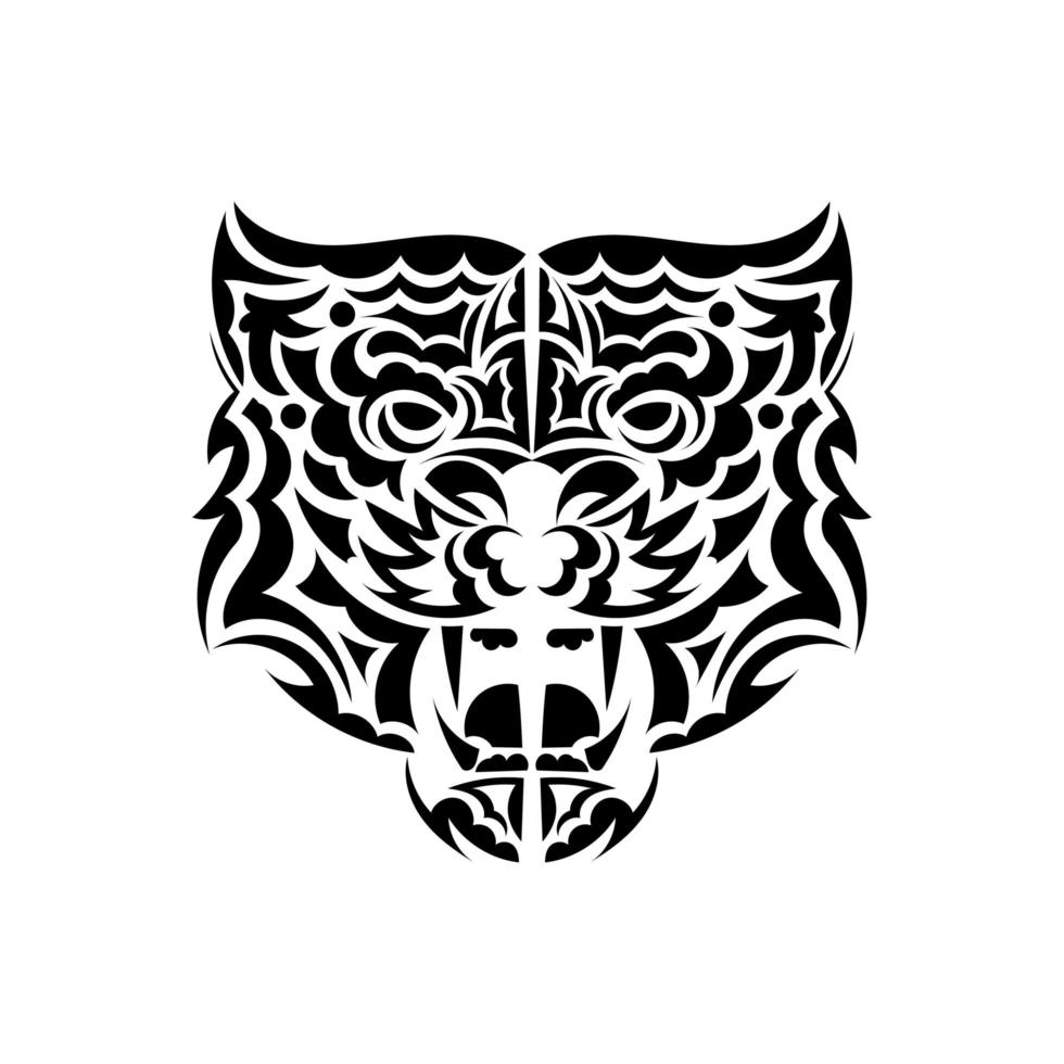 Tiger tattoo in boho style. Polynesian style tiger face. Isolated. Vector illustration.