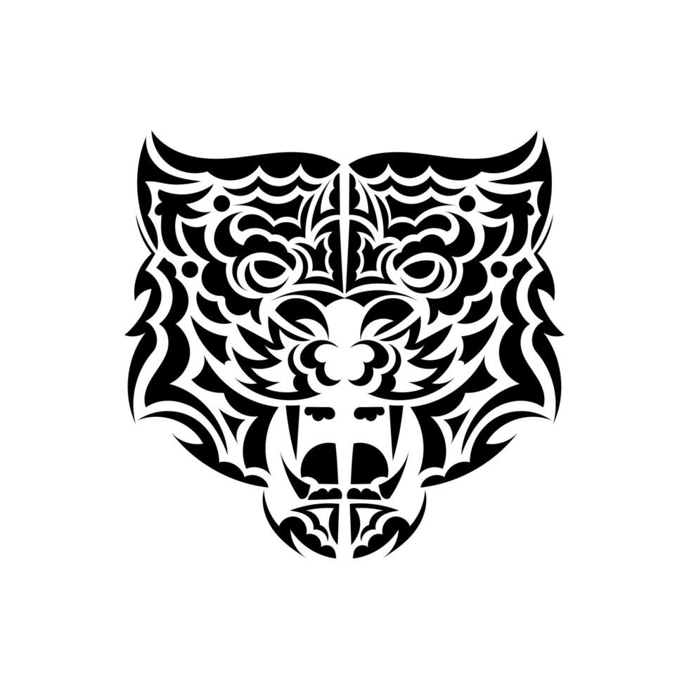 Tiger tattoo in boho style. Polynesian style tiger face. Isolated. Vector illustration.