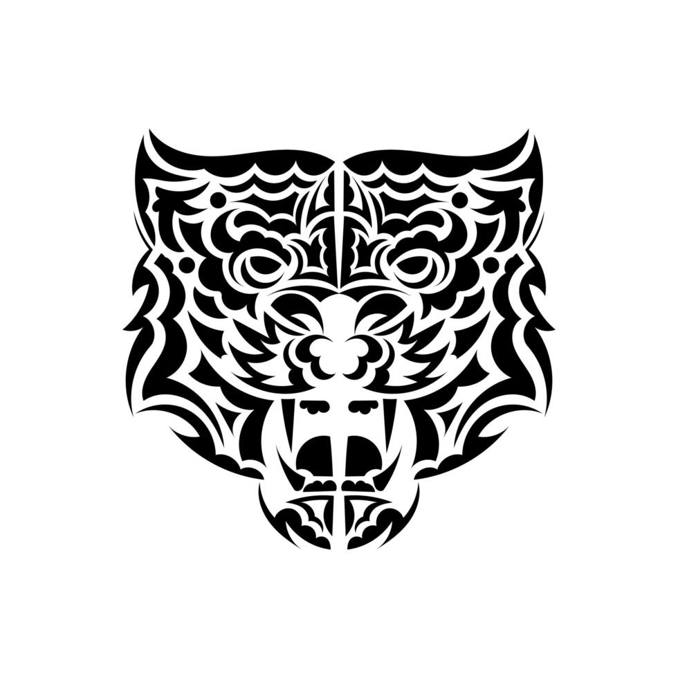 Tiger tattoo in boho style. Polynesian style tiger face. Isolated. Vector illustration.