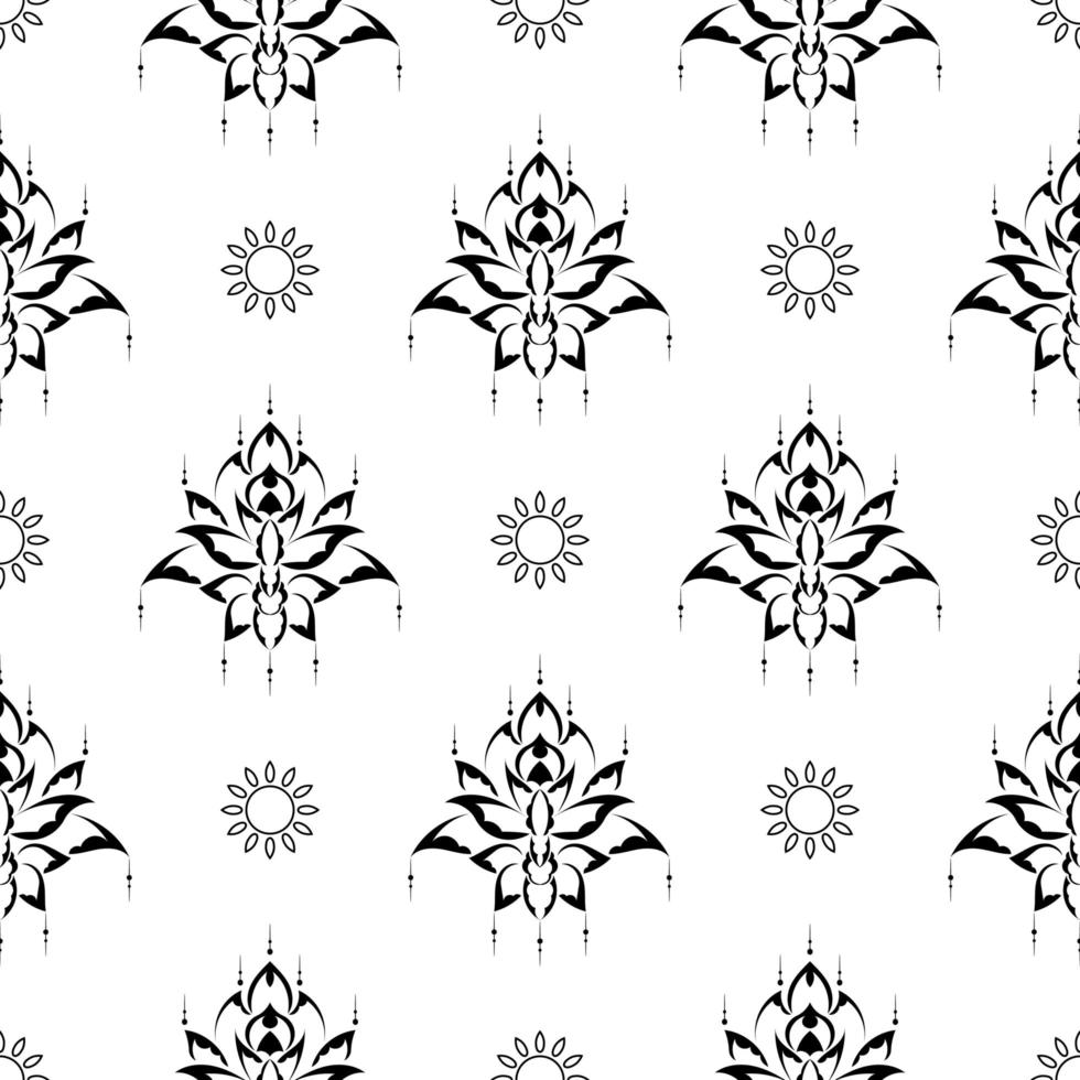 Lotus seamless pattern. Black and white. Good for mural wallpaper, fabric, postcards and printing. Vector illustration.