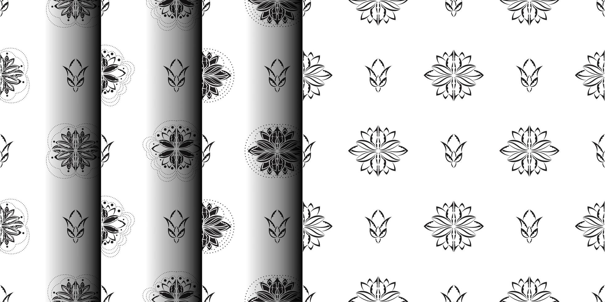 Set of Black and White Seamless Pattern with Lotuses in Simple Style. Good for clothing and textiles. Vector