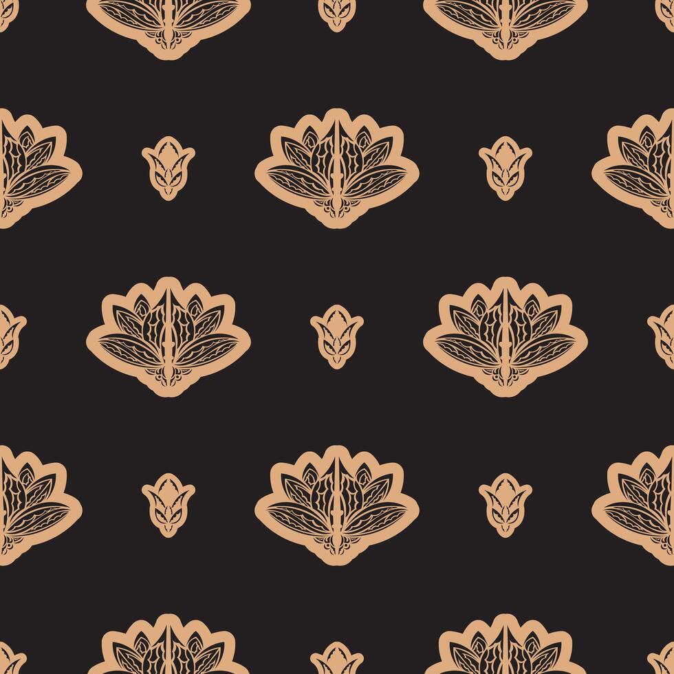 Dark solid color Seamless pattern with lotuses in Simple style. vector