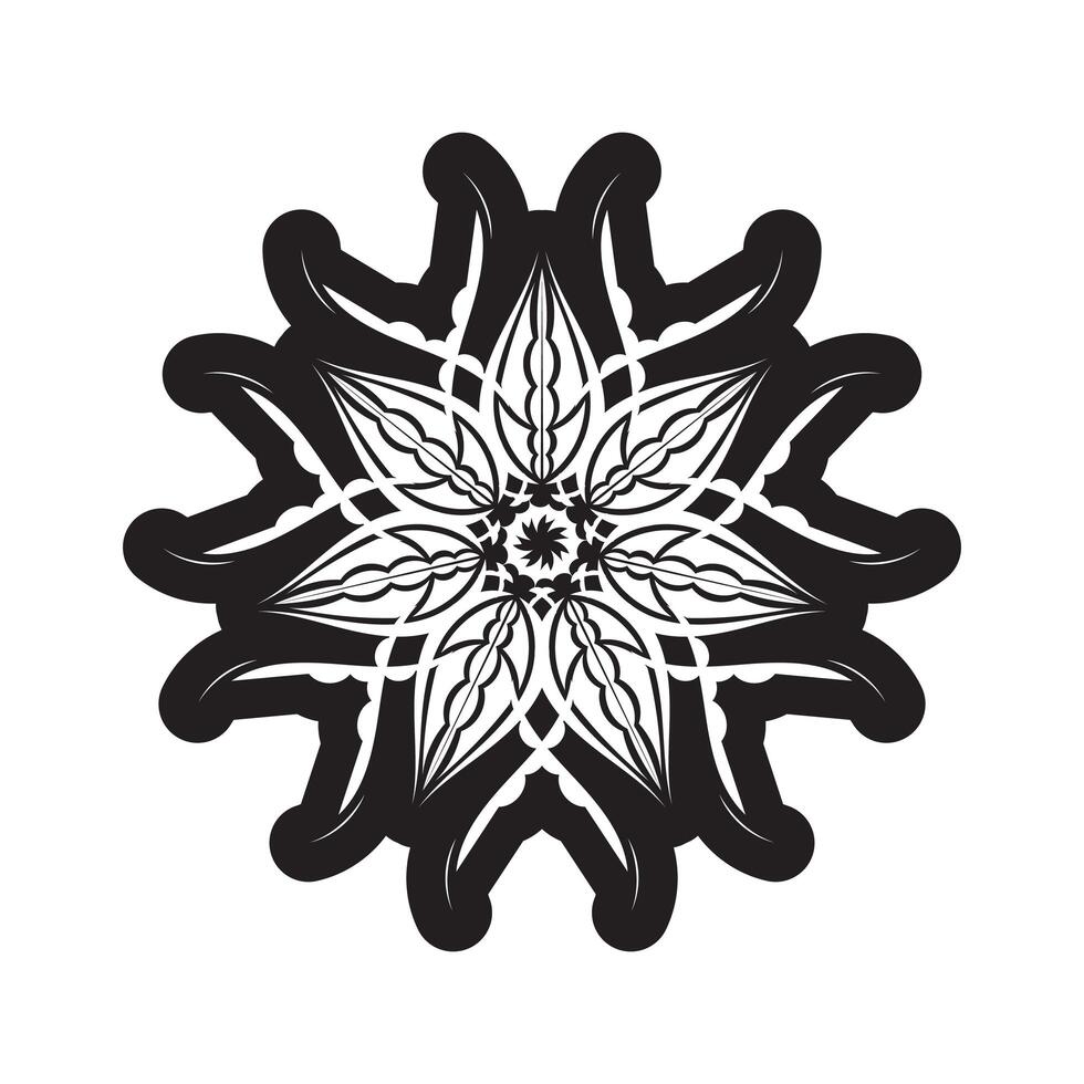 Round mandala. Black and white oriental pattern. Ethnic motif. Coloring. Tattoo template, henna ornament. Psychedelic . vector