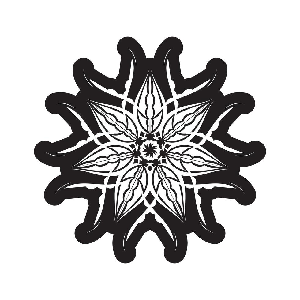 mándala redonda. patrón oriental en blanco y negro. motivo étnico. colorante. plantilla de tatuaje, adorno de henna. vector psicodélico.